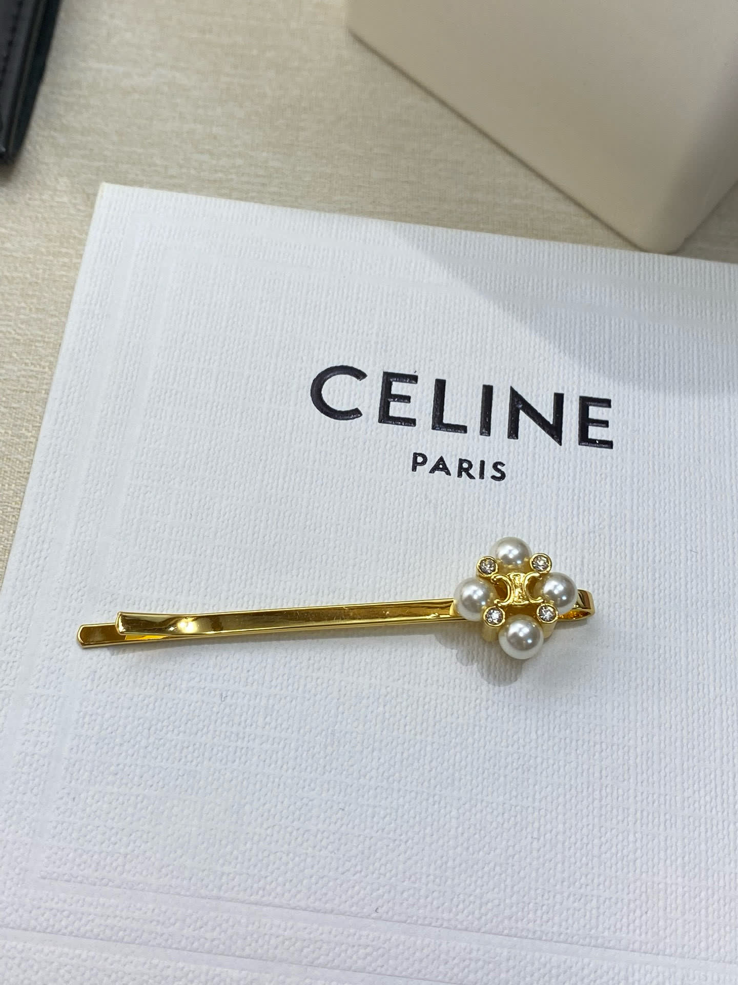 Celine Gold Pearl Hair Clip